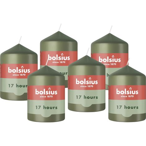 Bougie Pilier - Vert Olive - 8cm - 6 Pièces - Bougie Décorative - Contient Cire Végétale Naturelle - sans Huile de Palme (1/5)