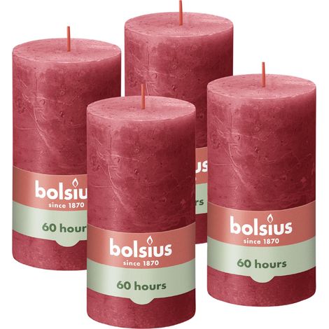Bougie Rustique Rouge 13 x 7 cm Lot de 4 Longue durée de combustion de 60 heures Non parfumée Cire végétalienne (1/5)