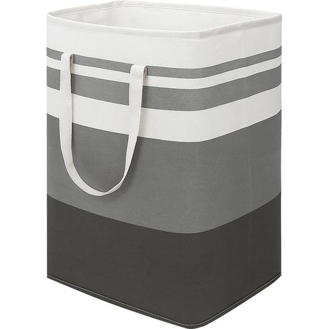 Gris Blanc Panier à Linge Pliable 75L Rangement à Fermeure Éclair, Sac à Linge avec Poignée de Linges pour Chambre à Coucher, Salle de Bain (1/4)
