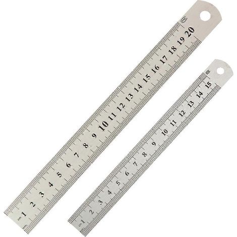 Lot de 2 règles en acier inoxydable à double graduation pour la maison, l'école et le bureau (1 règle de 20 cm et 1 règle de 15 cm de chaque taille).-Silver (1/2)