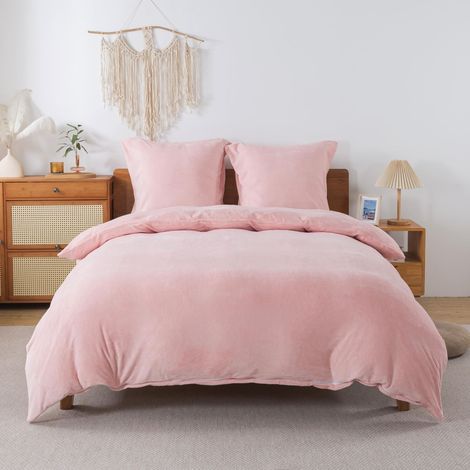 Parure de lit en peluche 135x200 cm Rose Housse de couette en polaire pour automne hiver avec 1 taie d'oreiller 80x80 cm, ensemble de literie chaud, doux et douillet avec fermeture éclair (1/5)