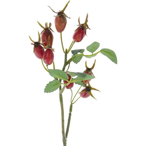 GASPER Hagebuttenzweig Orange-Rot mit grünem Laub 24 cm - Kunstblumen