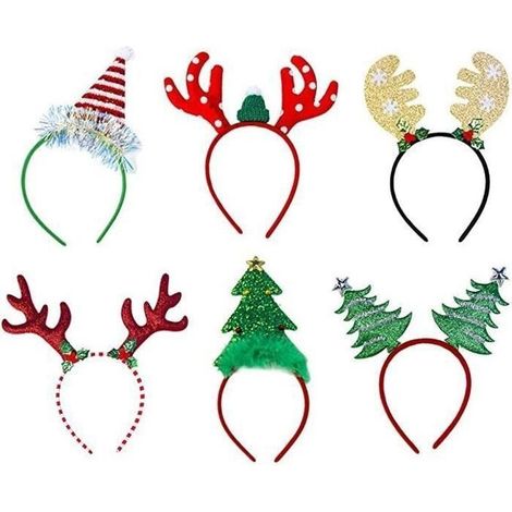 Pveath Lot de 6 Bandeaux de Noël Serre-tête de Noël, père Noël, Bonhomme de Neige, Renne, Bande de Cheveux pour cerceaux de Sapin (1/3)