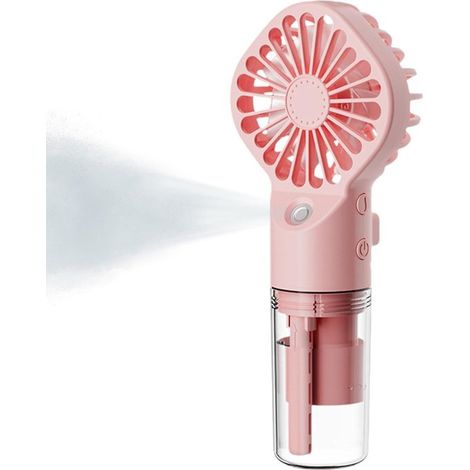 Ventilatore portatile, mini ventilatore con funzione spray, ricaricabile tramite USB, 4 velocità del vento, ideale per viaggi, ufficio, attività all'aperto e scuola (rosa) (1/5)