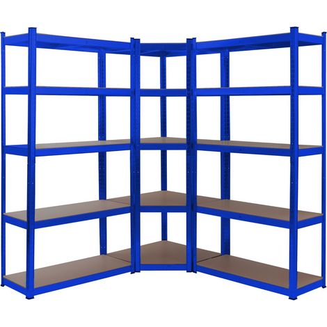 AREBOS Set of 3 Heavy Duty Shelving Corner Shelving Storage Shelving Boltless Shelving Cellar Shelving Blue (1/5)