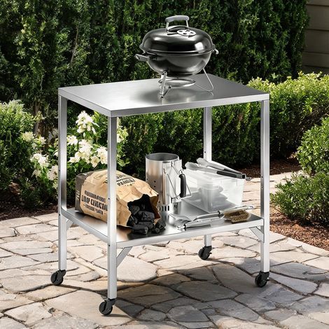Chariot barbecue avec plan de travail inox 85 x 60 cm 4 roulettes (1/5)