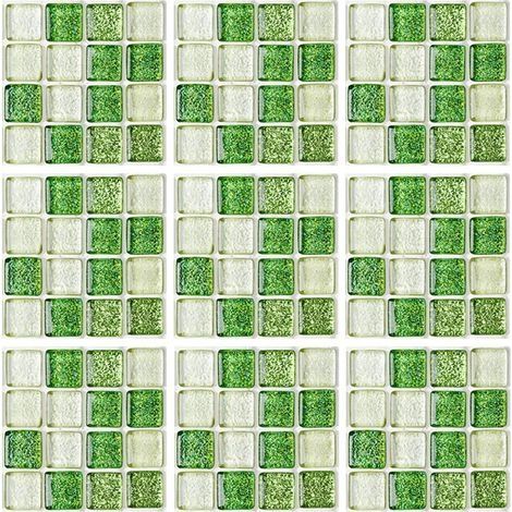 Autocollants de tuiles, 10 pièces papier peint mosaïque autocollant de tuile auto-adhésif papier peint étanche stickers muraux pour la décoration de la maison, (15 cm x 15 cm, vert) (1/5)