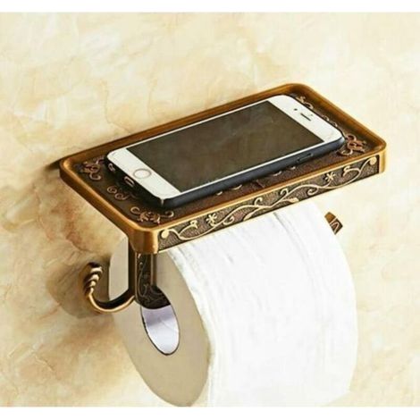2-in-1-Toilettenpapierhalter im Vintage-Stil, Wandmontage, Badezimmer, Messing antik, 18,3 x 10 x 9,5 cm (1/3)