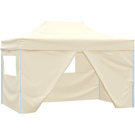 Faltzelt Pop-Up mit 4 Seitenteilen 3 x 4,5 m Cremeweiß