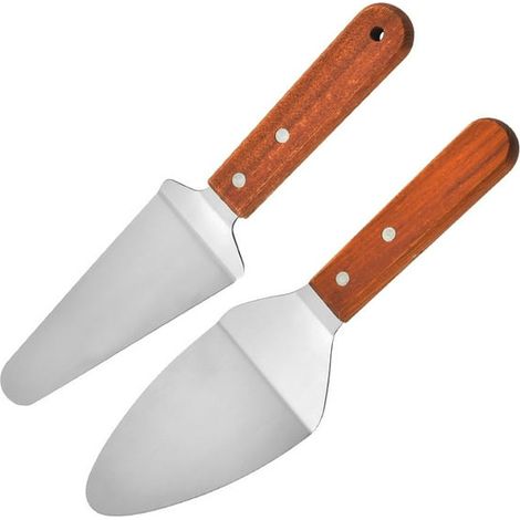 2Pcs Stainless Steel Pizza Servers with Wooden Handle, Dessert, Tart, Pie and Pizza,Triangular Spade Pie Pastry Spatula for Cake (1/5)