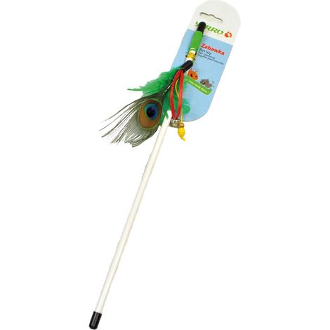 Yarro  Giocattolo per gatti  Canna da pesca con piuma di pavone e campanello - Canna da pesca con piuma di pavone e campanello