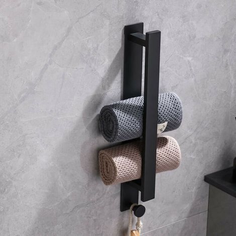 Un porte-serviettes ordinaire noir n'a pas besoin d'être percé, avec un porte-serviettes à crochet pour salle de bains porte-serviettes pour invités porte-serviettes mural en acier inoxydable mat (1/5)