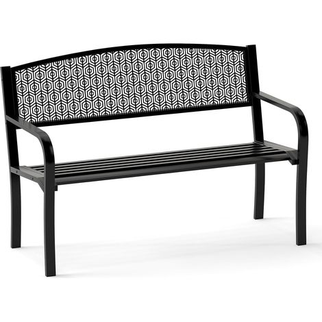 GOPLUS Banc Exterieur Jardin 2 Places avec Dossier en Nid d'abeille, Banquette Exterieur Jardin Assise à Lattes, Accoudoirs Confort, Pied Antidérapant, Idéal pour Patio, Terrasse, Charge 300KG (Noir) (1/5)