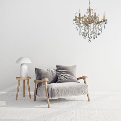 Ideal Lux – Lustre en cristal doré 6 ampoules E14 – Hauteur 77 cm, diamètre 60 cm – Dimmable, IP20 – Éclairage élégant pour intérieur (1/2)