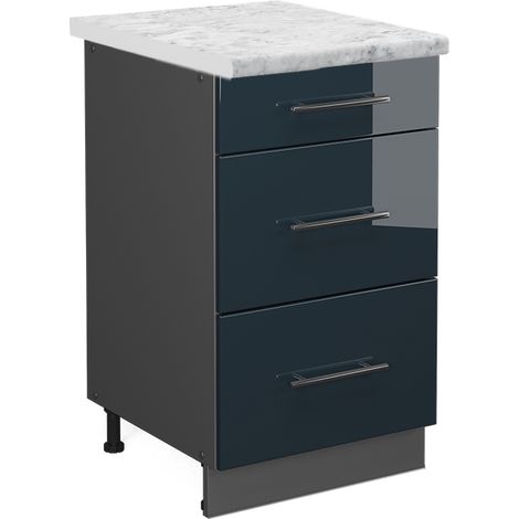 Meuble cuisine Fame-Line, Bleu foncé brillant, 50 cm , PT Marbre, Vicco (1/5)