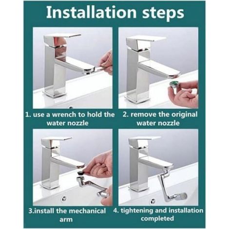 Extension robinet universelle - 1 pièce, 1440°, 2 modes, filtre anti-éclaboussures - Argent - Convient pour cuisine Étiquette (1/5)