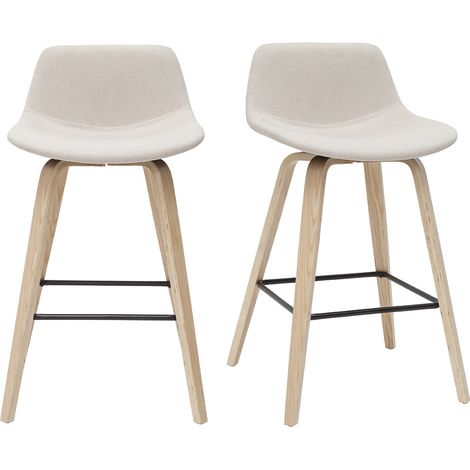 Miliboo – Tabourets de bar scandinaves beige et bois clair H65 cm – Lot de 2 – Assise rembourrée en tissu polyester – Pieds en bois clair (1/5)