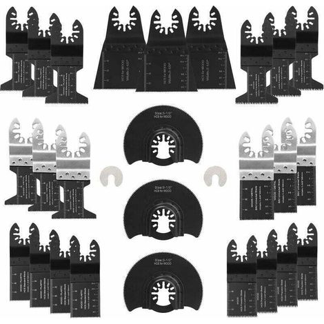 28 multi-functional oscillating tool accessories: reciprocating saw blade for Parkside, Dewalt, , Bosch, corner cuts for wood/metal/plastic – 2 adapters (1/4)