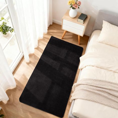 Tapis de Salon Moelleux à Poils Courts, Couleur Unie, Moderne, Doux, pour Couloir, décoration, Chambre à Coucher, Chambre d'enfant, 80 x 150 cm, Noir (1/5)