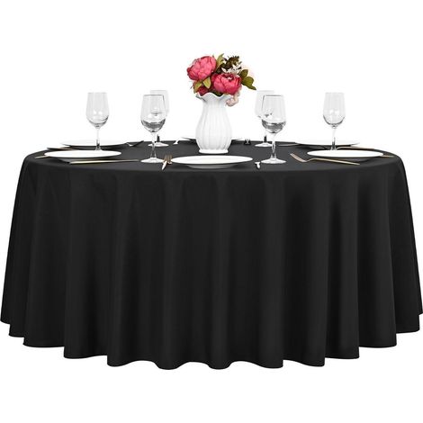 Nappe ronde noire 228cm, polyester, lavable, pour mariage, fête, banquet