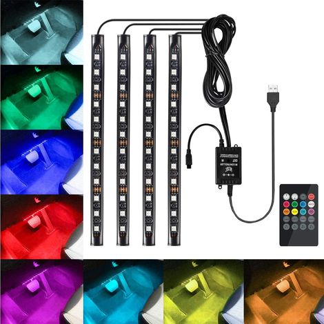Éclairage intérieur LED 4x12, éclairage d'ambiance pour voitures, avec port USB et télécommande infrarouge (1/5)