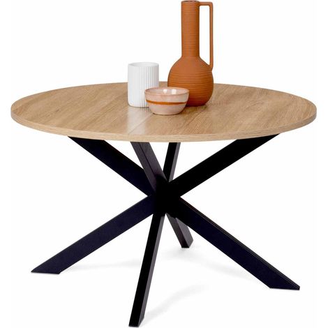 Idmarket – Table basse ronde ALIX 70 cm – Pied araignée en métal noir – Plateau MDF bi-matière – Style industriel moderne