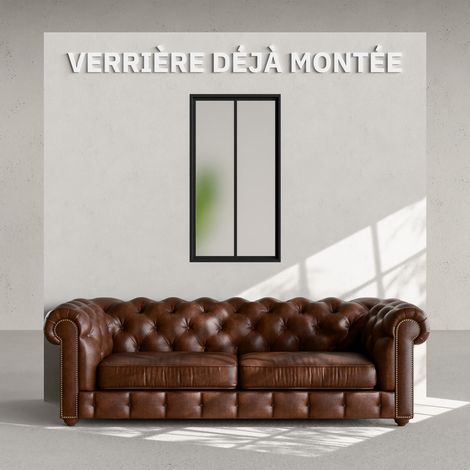 Verrière 2 Carreaux - Déjà Montée - Noir Mat - Verre Dépoli (1/4)