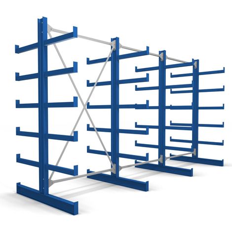 STIER Kragarmregal doppelseitig 3 Felder mit 5 Ebenen 3900x2000x500mm enzianblau