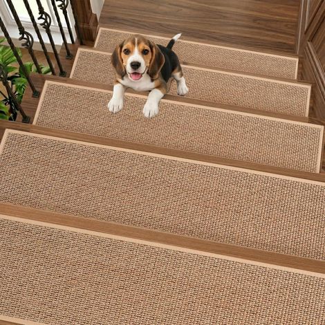 Tapis de Marche Escalier Antidérapants 15 Pièces, 76 x 20 cm, Tapis d’Escalier avec Dos en Caoutchouc, Lavables, sans Résidus, pour Escaliers en Bois, Enfants, Chiens, Seniors, Beige (1/5)