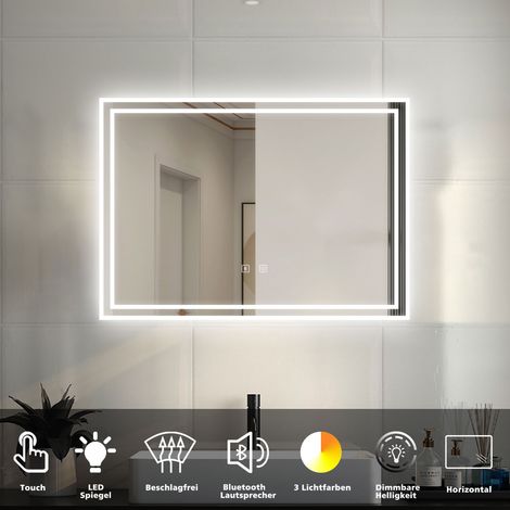 LED Badspiegel mit Bluetooth Warmweiß/Neutralweiß/Kaltweiß Dimmbar Beschlagfrei Speicherfunktion Badezimmer Spiegel mit Beleuchtung CE IP44 70x50cm (1/5)