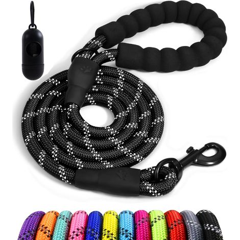 Corde ronde classique, best-seller, poignée confortable, réfléchissante pour une utilisation nocturne, laisse/collier de sécurité pour chien, noir, 1,8 m. (1/4)
