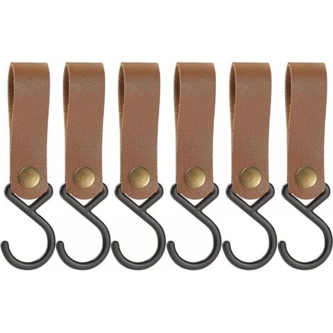 Ensemble de 6 crochets en forme de cuir, crochets en acier inoxydable pour suspendre casseroles, poêles, tasses à café, vêtements, outils d'extérieur (kaki) (1/5)