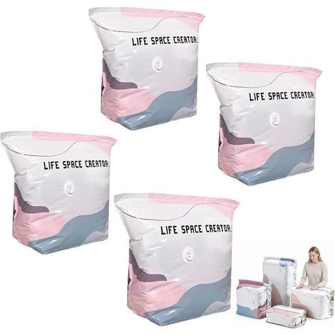Lot de 4 sacs sous vide avec pompe - Sacs de rangement sous vide pour vêtements de voyage - Pour valises et couettes - Sacs de compression hermétiques réutilisables - M (1/5)