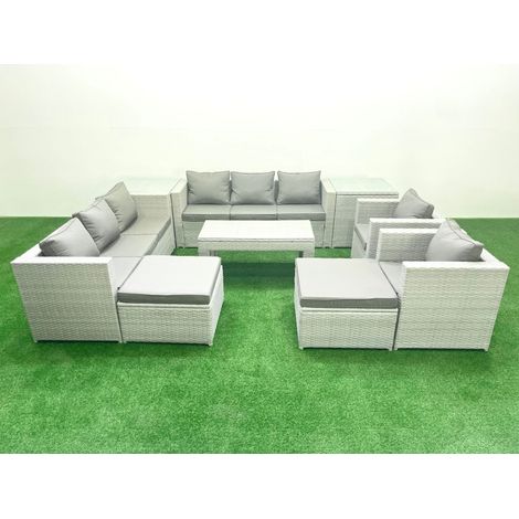 Fimous Ensembles de meubles d'extérieur avec 2 Fauteuil Table basse oblongue 2 Grand tabourets 2 Tables d'appoint Gris clair mixte (1/5)
