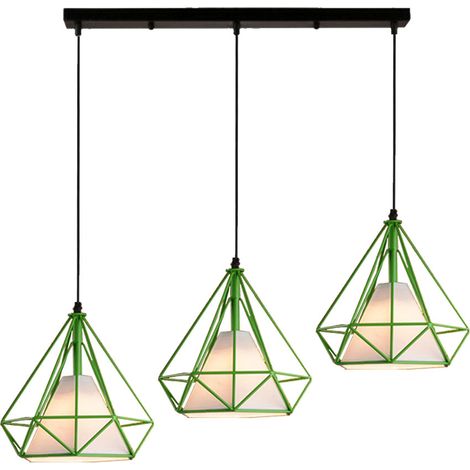 Pendelleuchte 3 Flammig Vintage Kronleuchter aus Metall Industrielle Hängelampe mit Ø25cm Diamant Käfig für Wohnzimmer Schlafzimmer Esszimmer Grün (1/5)