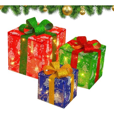 Coocheer – Lot de 3 boîtes cadeaux lumineuses de Noël – Décoration intérieure et extérieure – Matériaux résistants – Ambiance festive (1/5)