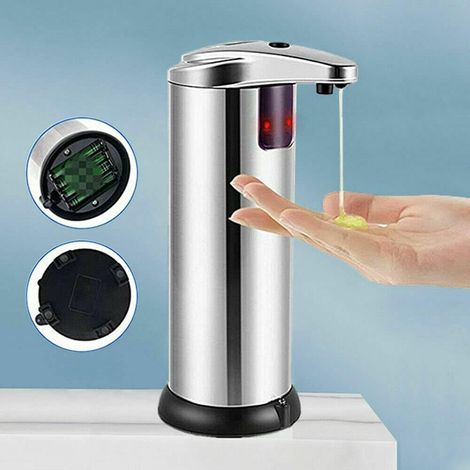250ml Edelstahl Automatische Seifenspender Berührungsloser Desinfektionsmittel Spender Infrarot Sensor Desinfektionsspender Automatisk Spender für Badezimmer Hotel Küche Toilette Schule