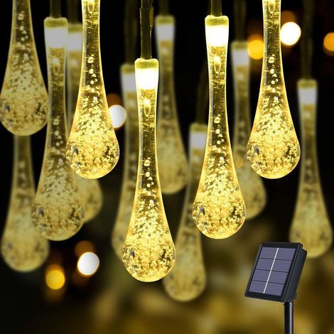 Guirlande Lumineuse Solaire d'extérieur en Forme de Goutte d'eau, avec 100 LED IP65 étanche, 12 Mètres, 8 Modes, pour Jardin, Noël, Fête, Décoration Blanc Chaud [Classe énergétique A ]- (1/5)