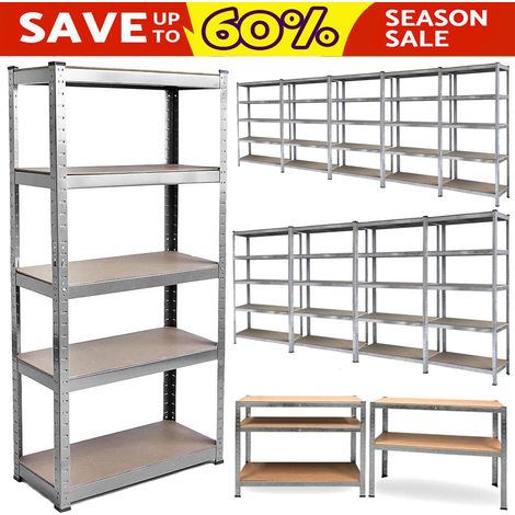 Heavy Duty 5 Tier Boltless Garage Shelving Unit Shed Warehouse Workshop Office Storage Shelves Metal Racking, Adjustable - Can be split into 2 smaller Shelf Units