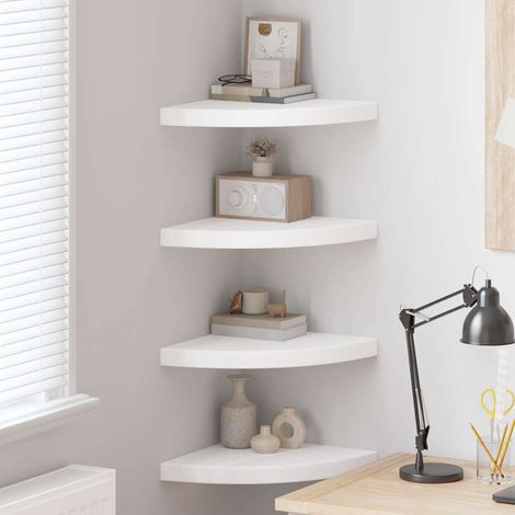 vidaXL Estantes flotantes de esquina 4 uds MDF blanco 35x35x3,8 cm (1/5)