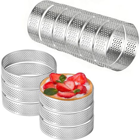 12 x Pastry Circles, 6 cm Tart Moulds, Perforated 430 Stainless Steel Pie Circles, Perforated Pie Circles, for Pie Mousses Quiches Muffins (1/5)