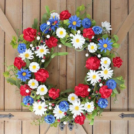 Guirlande Décorative Porte - Couronne Simulée Fleurs Artificielles - Décoration Murale Intérieure Extérieure - Pour Fêtes et Saisons - 40 x 40 cm (1/5)