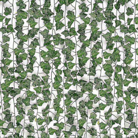 Lot de 12 guirlandes de lierre artificiel, fausses lianes pour la décoration de chambre, fausses plantes, feuilles de lierre et de verdure. (1/5)