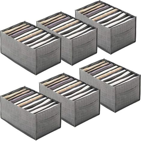 6 Compartiments Penderie Pliable Organisateur de Tiroir, Boîte de Rangement Textile avec Poignée (Grille 9, 44x25x20cm) (1/4)
