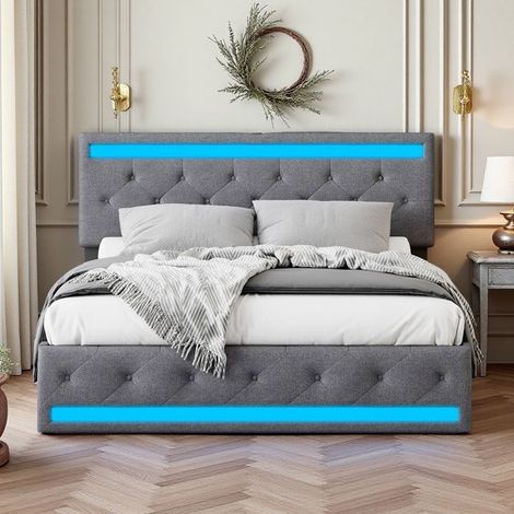 Letto Double 160x200 - Moderno - Ripostiglio Integrato - LED RGB - Cassetti Spaziosi