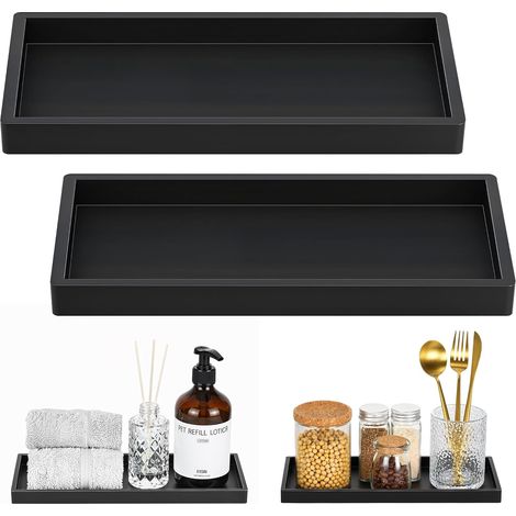 Sollbry De Salle de Bain, Porte-Savon en Silicone pour Évier de Comptoir de Cuisine, Plateau pour Salle de Bain pour Distributeur de Savon, Parfum, 20x 10 cm, 2 Paquets, Noir (1/5)
