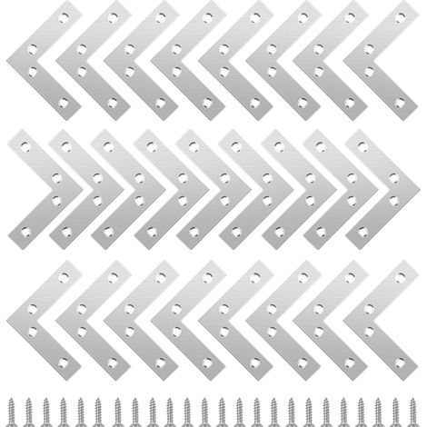 25 Pièces Équerres Plates Angle en L,Équerres D'angle en Acier Inoxydable,Équerre Angle En Forme De L avec 100 Vis pour Bois Meubles Placard Réparation Support,60  60 mm (1/5)