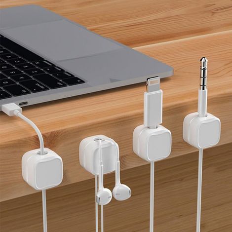 6 Serre-Câbles Blancs Autocollants - Organisateur Câbles - Bureau/Chevet - Charge/HDMI/USB (1/5)