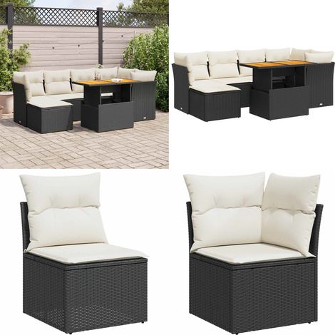 vidaXL Salon de jardin 7 pcs avec coussins noir résine tressée (1/5)