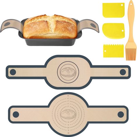 Lot de 2 tapis de cuisson en silicone pour four, avec 3 grattoirs et 1 pinceau à épices, réutilisables, accessoires de cuisson pour pain, macarons et biscuits (1/5)